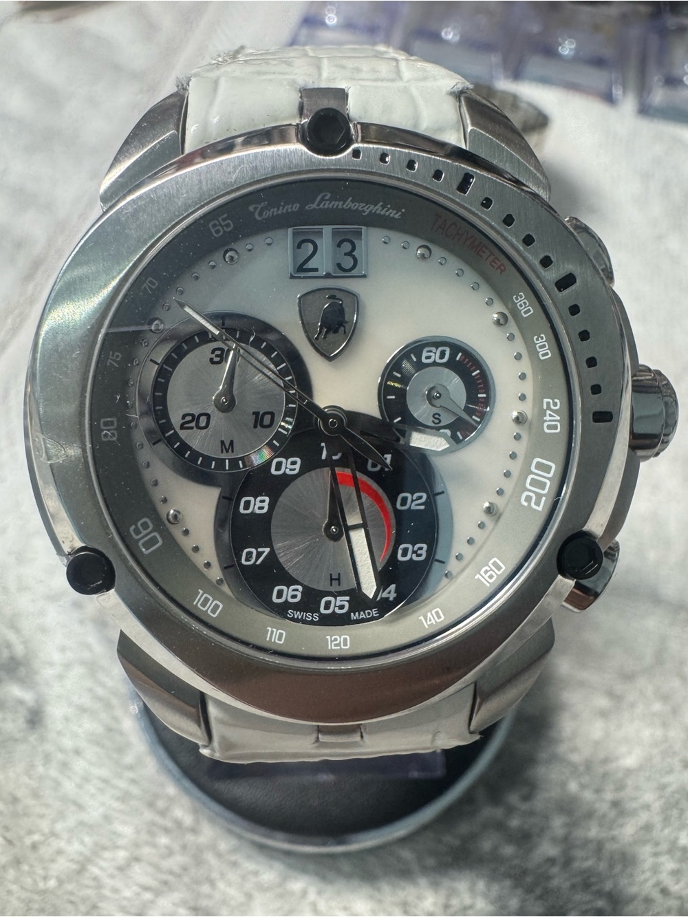 #222 Lamborghini White Dial Men's Chronograph with Silver Case